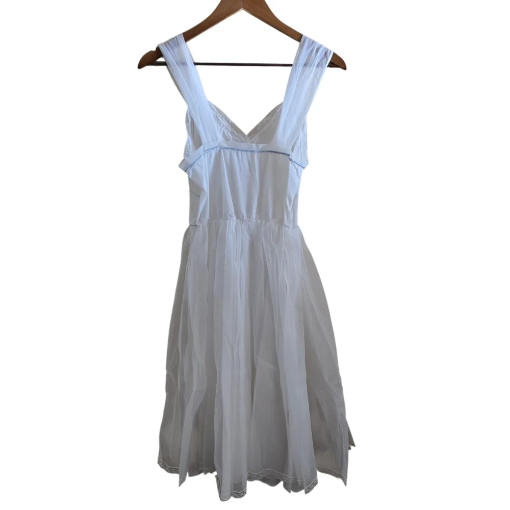 VTG 50s White Sheer Nylon Embroidered Nightgown Peignoir Dress - Coquette S/ - Picture 4 of 16